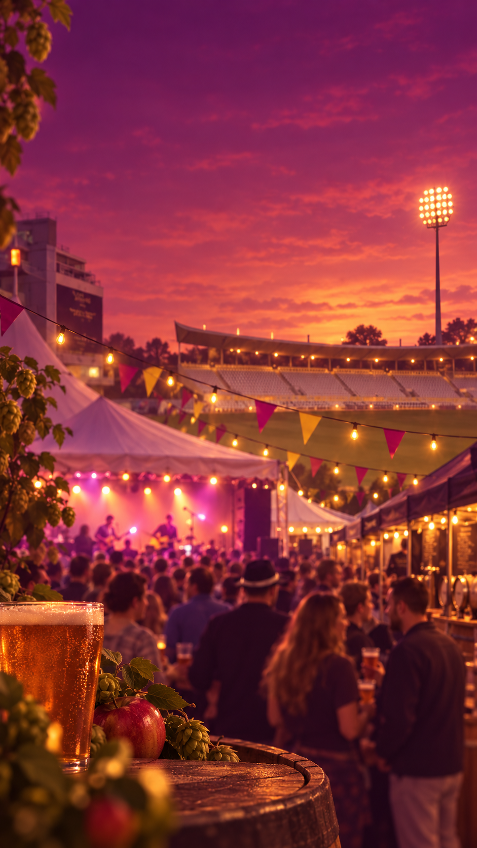 Beer and cider festival at sunset